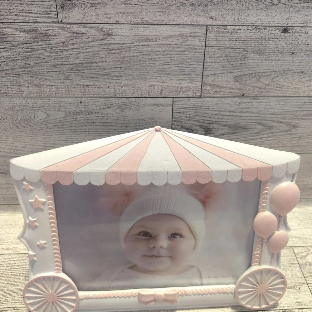 Issac Jacobs Baby Picture Frame 4x6 Pink  Tabletop Desk Baloons Circus Bow Stars